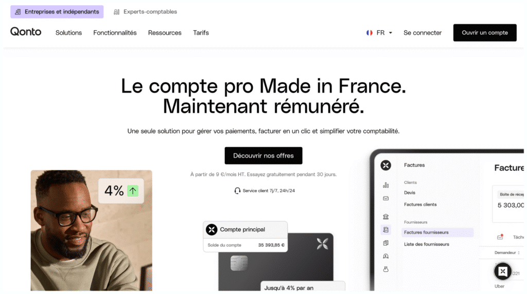 Qonto est la solution financière tout-en-un pour les entreprises et indépendants : compte pro, cartes, facturation, gestion des dépenses et comptabilité simplifiée.