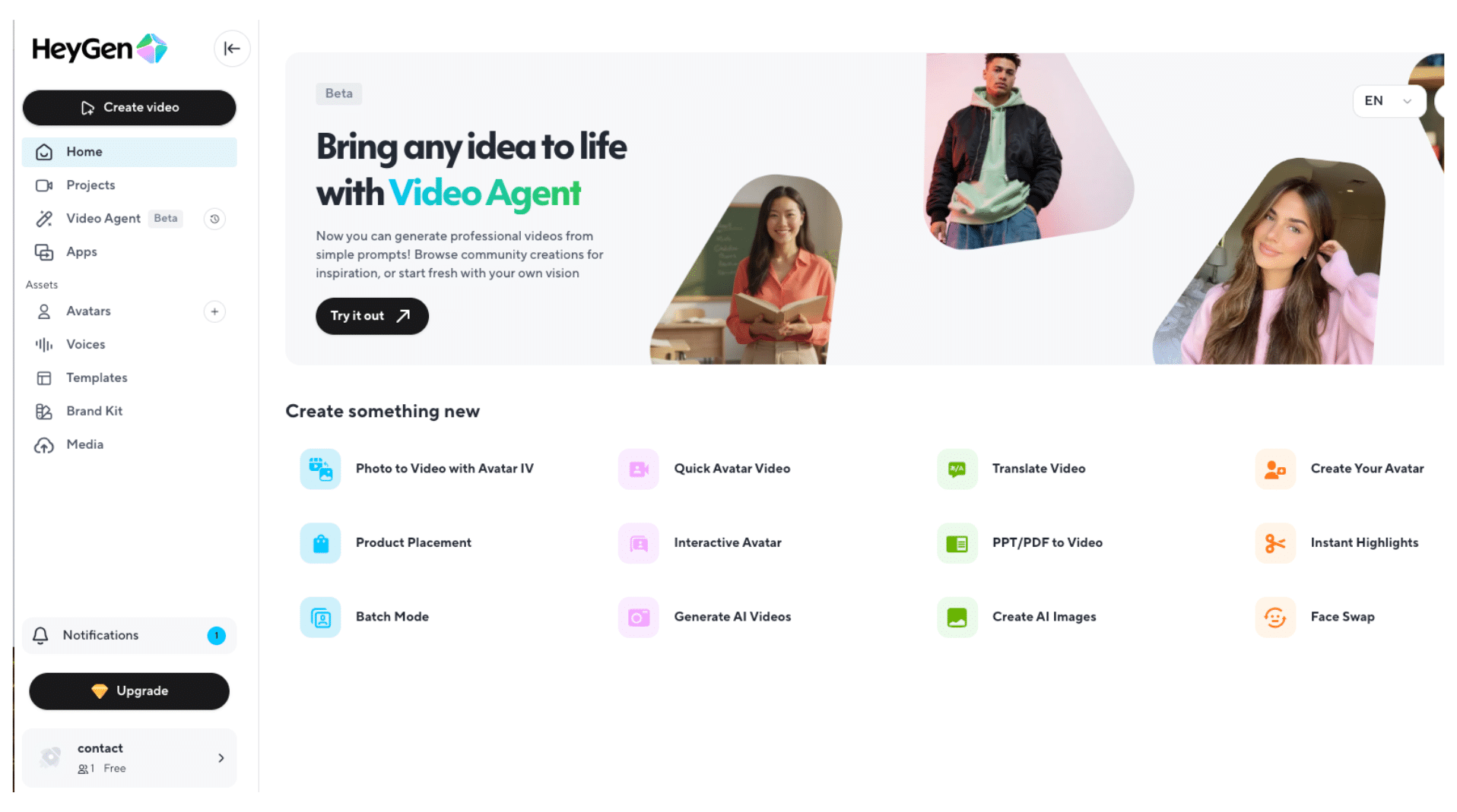 Crea vídeos profesionales en minutos con Heygen: avatares virtuales, locuciones realistas y renderización HD.