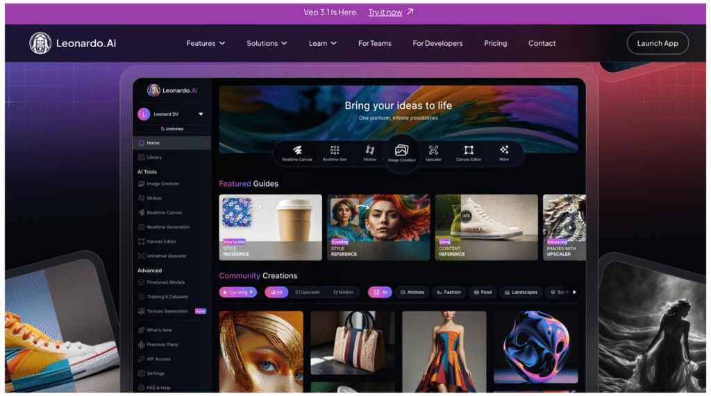 Créez des images réalistes et stylisées avec Leonardo AI. Outil IA puissant et intuitif pour artistes, designers et créateurs de contenu visuel.