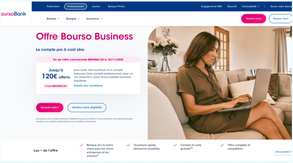 Gérez votre activité avec BoursoBank Pro, la banque 100% en ligne pensée pour les entrepreneurs. Des outils intuitifs, un service réactif et des tarifs transparents.